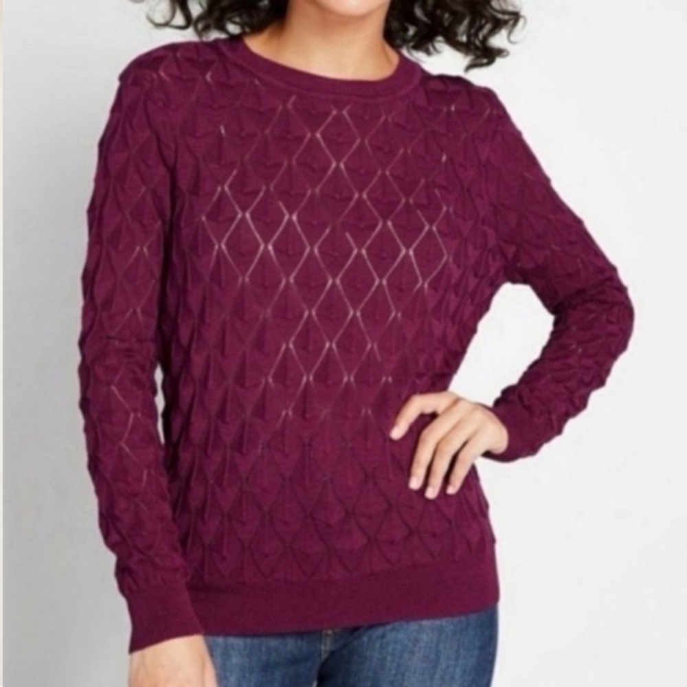 Modcloth Looking Lively Sweater Size XL Open Knit Raspberry Deep Pink